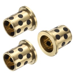 sourcing map 3pcs Flange Sleeve Bearings 16mm Bore x 20mm OD x 25mm Height, Wrapped Oilless Flange Bushings Brass Graphite, Oilless Lubricating Cast Brass Bushing