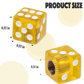 MEAJOO 4PCS Dice Shape Tire Valve Stem Caps, Universal Copper Core Dustproof Tire Valve Stem Covers for Cars, SUV, Trucks, Bikes, Motorcycles, Bicycles(Yellow)