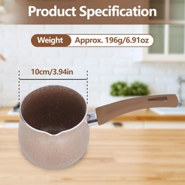 Milk Pan, Portable Milk Pot with Long Handle Aluminum Alloy Small Sauce Pan Non Stick Coating Milk Pan with Pour Spout Versatile Milk Boiling Pot for Cooking(Brown)