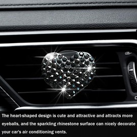 Osilly Car Bling Air Vent Clips, 2 Pcs Bling Heart Charm Air Conditioning Outlet Clip, Crystal Rhinestone Accessories, Sparkly Car Interior Decoration Cute Accessories for Women Girls (Black)