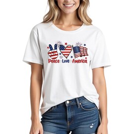 XLIEVO 4th of July Shirts Women:Premium Cotton Crewneck USA American Flag Patriotic Short Sleeved T-Shirt