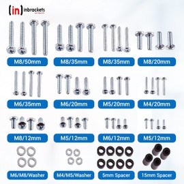 Inbrackets Vesa Screw Bolt Washer Spacer Spares Pack Kit for TV mounting Wall Bracket Mounts M4 M5 M6 M8 (80Pcs Inc Wall Fixing Anchors)