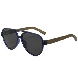 ANRRI Wood Sunglasses UV Protection Polarized Lenes Classic Aviator Wooden Navy Blue Frame for Men