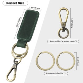 Jack&Chris Genuine Leather Car Keychain, Universal Key Fob Keychain, Leather Key Chain Holder for Men and Women, 2 Keyrings and Carabiner Clip, JC306-Green