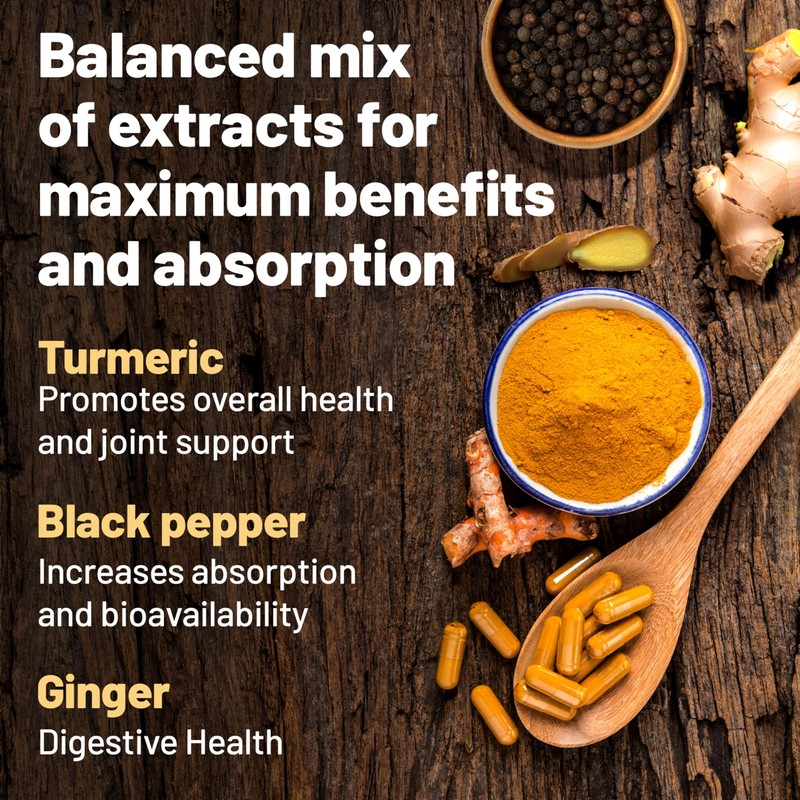 Turmeric and Ginger and Black Pepper Capsules, Turmeric Supplement 2,500mg,