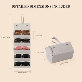 AUTOARK Foldable PU Leather Glasses Organizer with 5 Slots,Hanging & Portable Sunglass Eyewear Storage Case for Men Women,Grey,MKAW253
