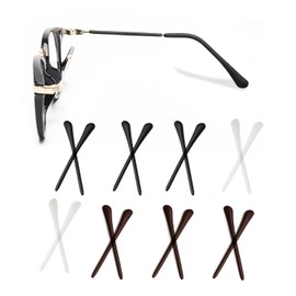Puntas de silicona antideslizante para las orejas Piezas de la manga de gafas Retenedoras para las patillas de las gafas finas de metal 8 pares,negro/blanco/marrón