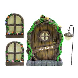 Miniature Garden Outdoor Statues Figure Statuette Trees Decoration Gardening Statues Gift Miniature Window and Door Outdoor Interior Decoration Statues Figure Garden Sculpture Ornaments Glow in the Dark
