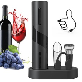 CIRCLE JOY Electric Wine Bottle Opener Set Rechargeable Wine Corkscrew Cordless Wine Opener Gift Set with Charging Base, Foil Cutter, Wine Aerator Pourer and Vacuum Wine Stopper