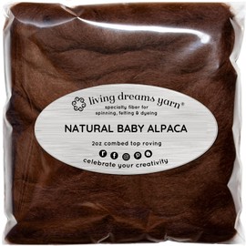 Baby Alpaca Fiber for Spinning, Blending, Felting & Dyeing. Natural Combed Top Roving, Dark Brown.