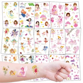 15 Sheets Temporary Tattoos for Kids Party Bag Fillers, Fairy Princess Themed Tattoos for Boys Girls Birthday Gift Favors