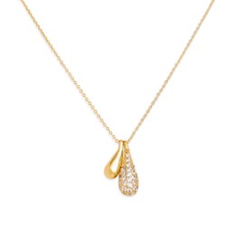 Sonateomber Gold Double Tear Drop Rhinestone Pendent Necklaces for Women, Dainty Cute CZ Rhinestone Droplet Dangling Layered Necklace Prom Fashion Jewelry Gift