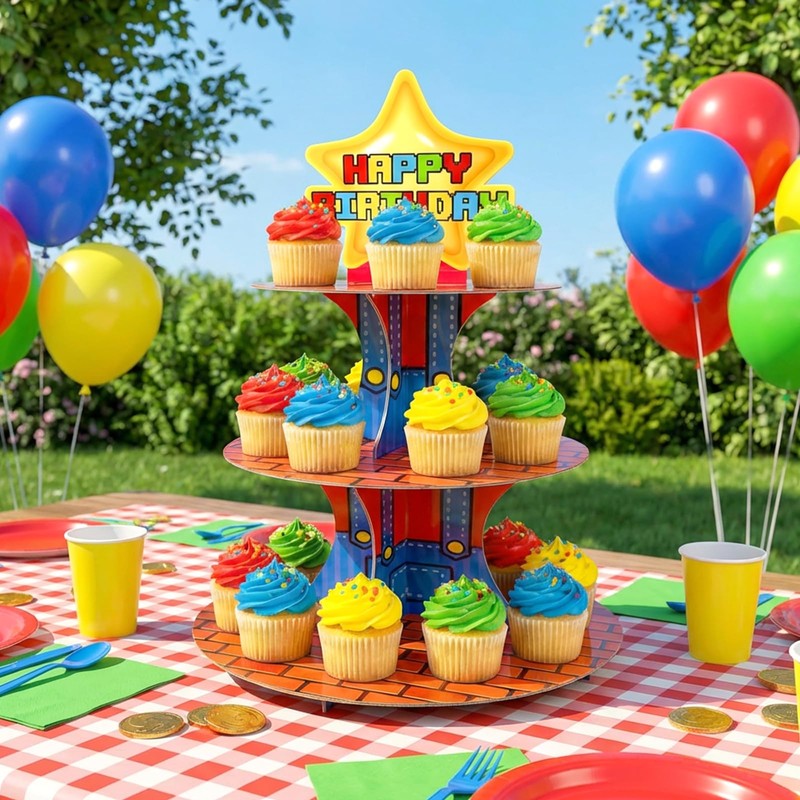 Star Cupcake Stand, Video Game Birthday Party Decoration, Dessert Tower