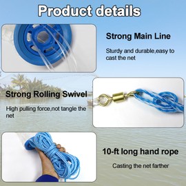 Proximitck Handmade American Fishing Cast Net 3/8 Mesh with Heavy Duty Black Sinker Saltwater Freshwater Fishing Throw Net for Bait Trap 10FT Radius