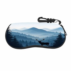 IBILIU Eyeglasses Case Misty Mountains Deer Blue Ultra Light Neoprene Sunglasses Case With Belt Clip,Soft Reading Glasses Case For Women Men