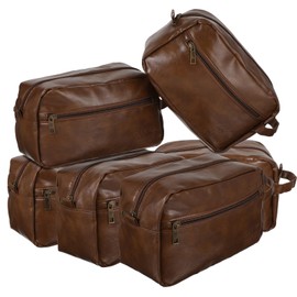 MBAIYO 6Pcs Leather Toiletry Bags for Men, Water Resistant Groomsmen Gifts Set Men's Travel Shaving Kit Wedding Proposal Gift for Best Man Father (Brown)