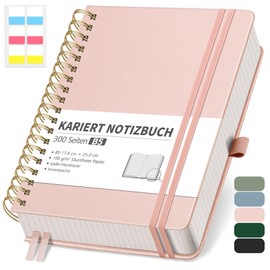 RETTACY Notebook B5 Squared, Bullet Journal with 100 g/m² Thick Paper, 150 Sheets, College Pad for Office and School, Leather Cover, Rose Gold, 17.6 cm x 25 cm
