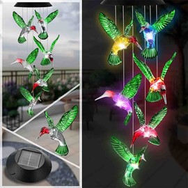 Solar Hummingbird Wind Chimes Outdoor, Gifts for mom/Grandma/Wife/Daughter/Sister/Aunt/Grandma,Birthday Gifts for Women,Mother Outdoor Decor,Yard Decorations,Memorial Wind Chimes,mom's Best Gift