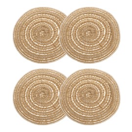 sourcing map 4pcs Round Braided Placemats 4" Non-Slip Round Table Mats for Dining Tables Washable Heat Insulation Woven Placemats Indoor Outdoor for Family Holiday Dinner, Tawny