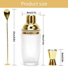 Glass Cocktail Shaker, 400 ml Clear Glass Cocktail Shaker, Cocktail Shaker Set, Bar Accessories, Cocktail Set, Cocktail Shaker, Cocktail Mixer with Measuring Cup, Bar Spoon for Home, Bar Shaker, Gift