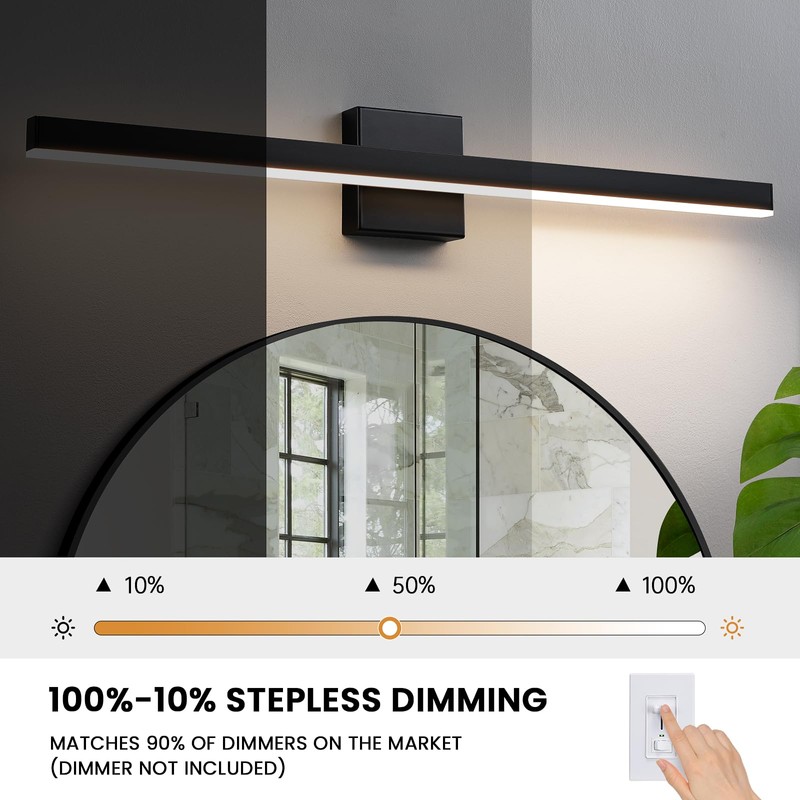 KAISITE Modern Black Bathroom Light - 24 inch Dimmable 5CCT