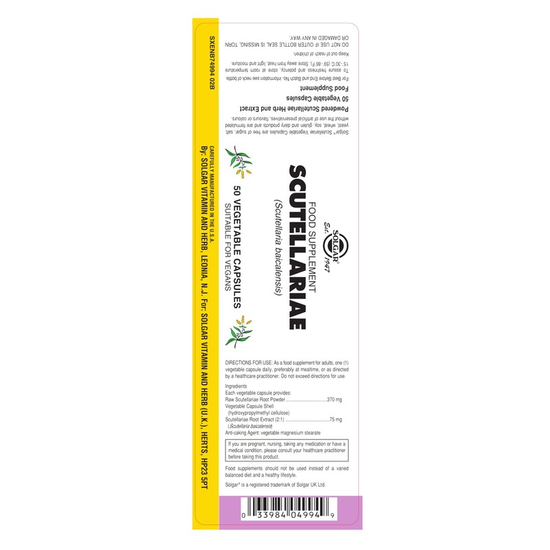 Solgar Scutellariae Vegetable Capsules - Pack of 50 - Fresh