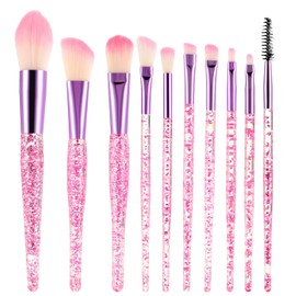 Molain Glitter Crystal Make Up Brush Set, 10 Pieces Bling Foundation Brush Flawless Powder Brush Highlight Brush Concealer Brush for Eyeliner Blush Makeup Brush (Colour 1)