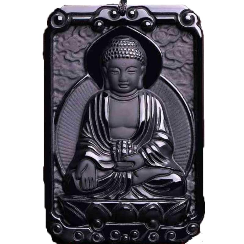 LXMYLI Black Obsidian Buddha Jade Pendant, Zodiac Bodhisattva Amulet Talisman,
