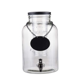 Tablecraft Industrial Collection Glass Beverage Dispenser, 2 gal, Includes Ice Core & Infuser, 8x10x12.75, Chalkboard Necklace