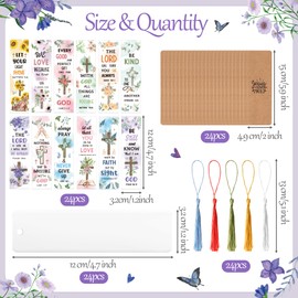 Haooryx Christian Bible DIY Bookmark - 96Pcs Flowers Floral Bible Verse Tassel DIY Bookmark UV DTF Transfer Sticker Blank Transparent Rectangle Acrylic Book Marker Kid DIY Crafts Kit Birthday Gift Tag