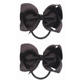 ZOONAI 4 Inch Baby Girl Toddlers Hair Bows Elastic Hair Tie Accessories Bow Ponytail Holder Rubber Hair Bands for Girls Kids Teens - Set of 2 (Black)