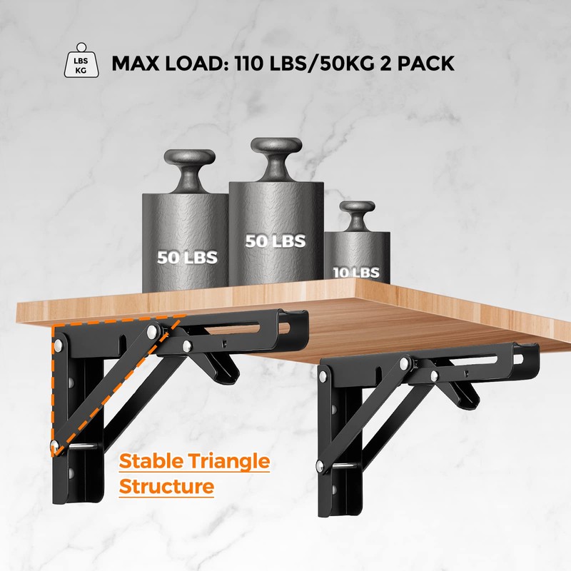 Ravinte 2 Pack 8 Inch Folding Shelf Brackets – Matte