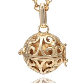 Morella Women Necklace Stainless Steel Gold 70 cm 27,5" with Ornament Pendant with Sound Ball Gold Ø 16 mm 0,63" in a velvet jewelry bag