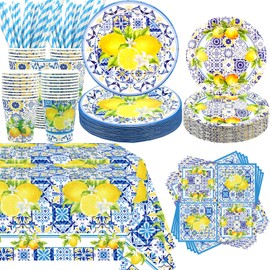 KEFAN Capri Lemon Birthday Party Decorations, Capri Lemon Theme Party Tableware Supplies including Plates, Cups, Napkins, Tablecloth (40)