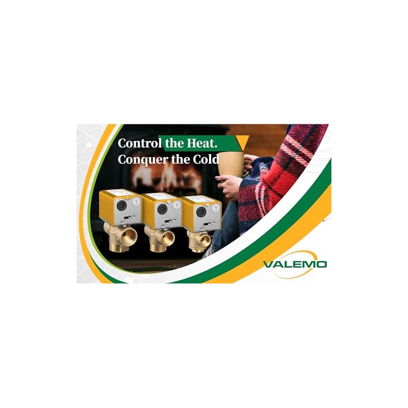 Valemo V3212-A1S Motorized Zone Valve, 3-way, 1/2" Sweat, Normally Closed,