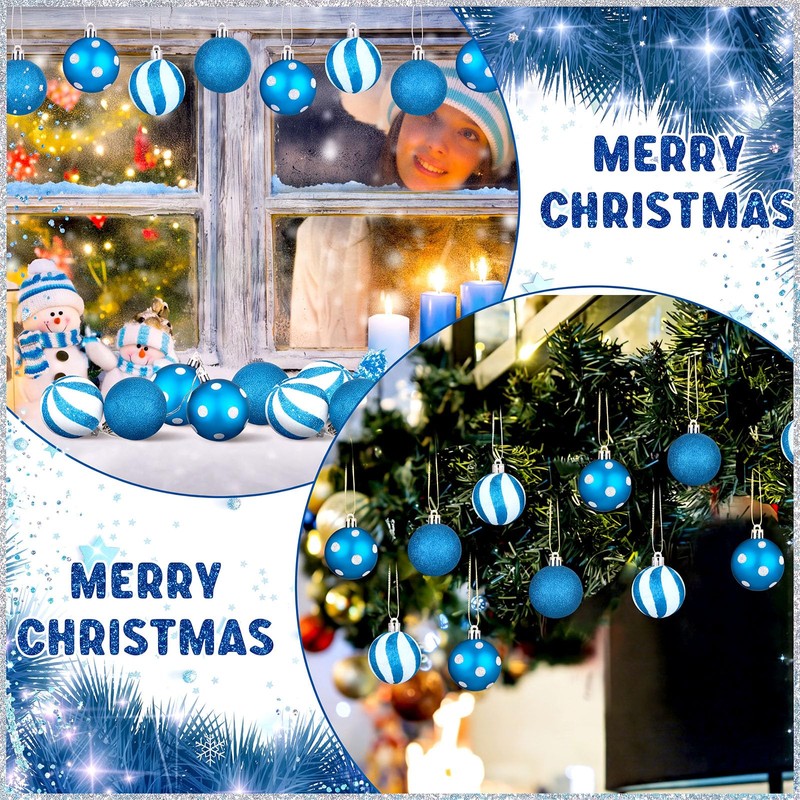 24 Pcs 2.4" Blue and White Christmas Balls Ornaments for