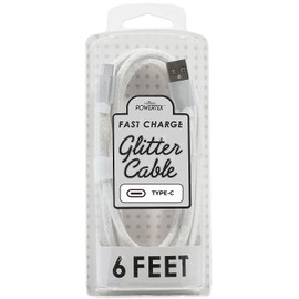 LIQUIPEL USB Type C Cable 6ft, USB A 2.0 to USB-C Fast Charger Extra Long Durable, Glitter Cables (White)