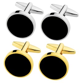 GWD Mens Cufflinks Stainless Steel Tuxedo Shirt Studs Set with Gift Box Silver Black Gold Cuff link Jewelry Gift Wedding Business (Silver&Gold 2pairs)