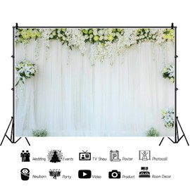 ASDCXZ Flower Wall Background 3 x 2.5 m, White Green Flower Wall Gauze Curtain Photo Wall Background, Vinyl Photo Box Background for Wedding, Birthday, Bridal Shower Party, Portrait Photo Studios