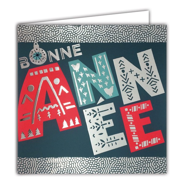 Afie 23058 Happy New Year Best Greetings Card Shiny Silver Nordic Scandinavian Square Card with White Envelope