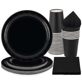 PARTY GO Party Tableware 96 Pieces Black Children's Birthday Girls Party Decoration Accessory Set Paper Tableware Set
