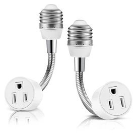 3 Prong Outlet Light Socket Adapter,Light Bulb to Outlet Socket Adapter with Extension Cord,Flexible Light Socket Plug Adapter for Garage,Porch and Patio Light,6 Inch Socket Outlet Extender