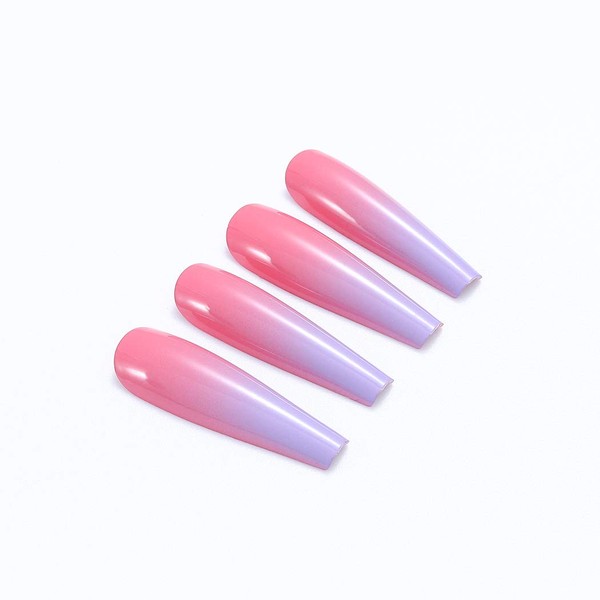 Brishow Coffin False Nails Long False Nails Gradient Ballerina Acrylic Press on Nails 24 Pieces for Women and Girls (J)