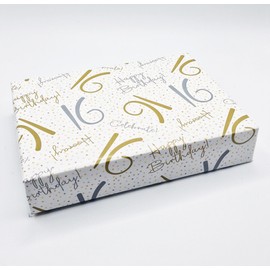 4 Sheets 4 Tags 16th Happy Birthday Celebrate Hooray White Gold Silver Unisex Wrapping Paper Age 16 Birthday Male Female Giftwrap (PA)