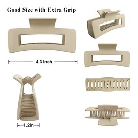 Ello Hair Claw Clip for Women & Girls, 4.3 Inch(11cm) Large Claw Clip for Women Thick Hair, Matte Hair Clips, Non-Slip Strong Jaw Claw Clips (Rectangle 4Pcs)