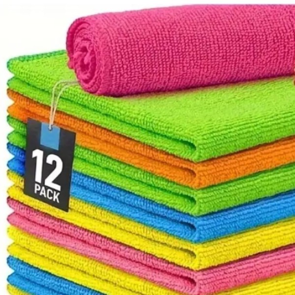 12Pcs Microfibre Cleaning Cloths, Random Colours, Lint-Free, Streak-Free, Super Absorbent