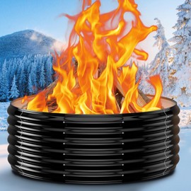 17''Tall Fire Pit Ring for Outside - 39IN Heavy Duty Round Wood Burning Fire Pits &Outdoor Fireplaces,High Heat Resistant,Galvanized Steel Metal Bonfire Pit Portable for Camping,Backyard,Beach