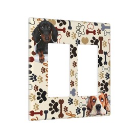 Funny Dog Double Rocker Light Switch Cover Decorative Wall Plate Decora 2 Gang for Electrical Outlet Cover GFCI Boy Girl Kids Room Bedroom Home Decor