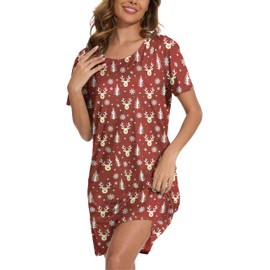 Mawor Night Gowns for Adult Women Nightgown Sleep Shirt Moomoo Pajamas House Sleeping Dresses Soft Comfy Sleepshirts Sleepwear Wine Red Christmas XXL