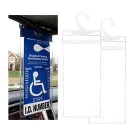 Gasedin 2 PCS Handicap Placard Holder, 11.6"×5" Ultra Transparent Parking Permit Placard Protector, Disabled Parking Sign Protective Cover with Large Hook, Universal Car Accessories